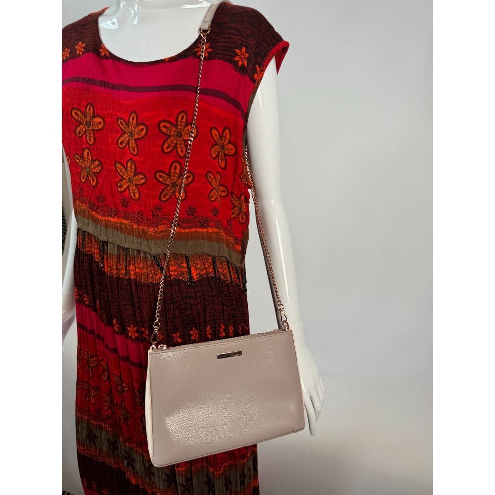 Ted Baker Women's Gray Crossbody Bag W/ Rose Gold Chain & Animal Print Lining